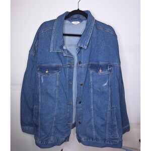 Terra & Sky 28 30 W Plus Size  Med Wash Denim Button Distressed Jean Jacket 4X